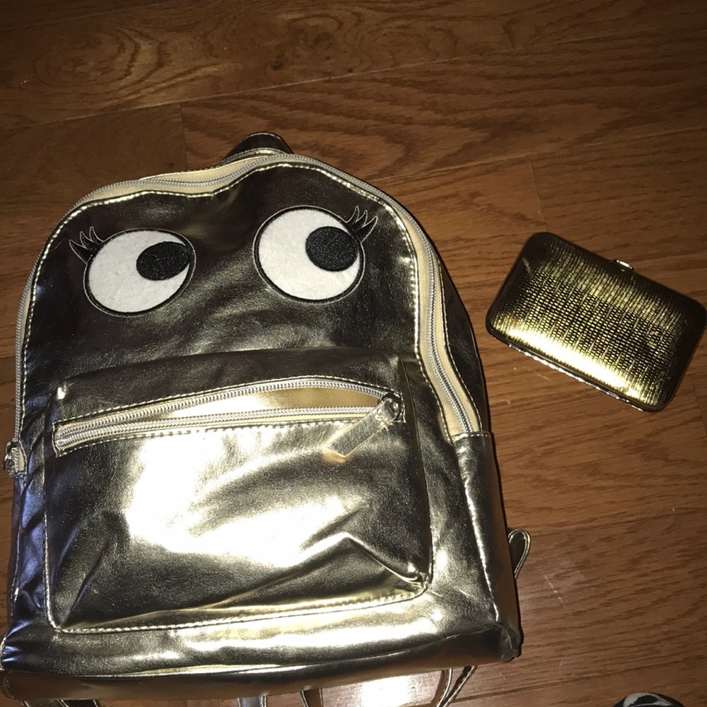 Cute Gold back pack w/ nail accessory clutch